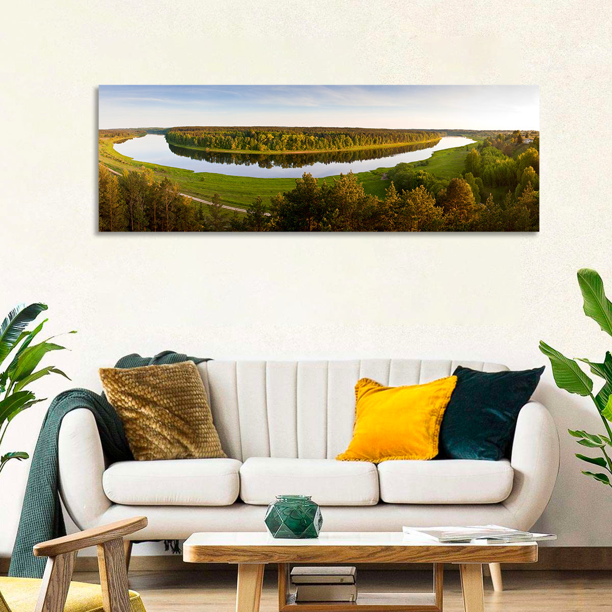 Daugava River Wall Art in a room, panoramic