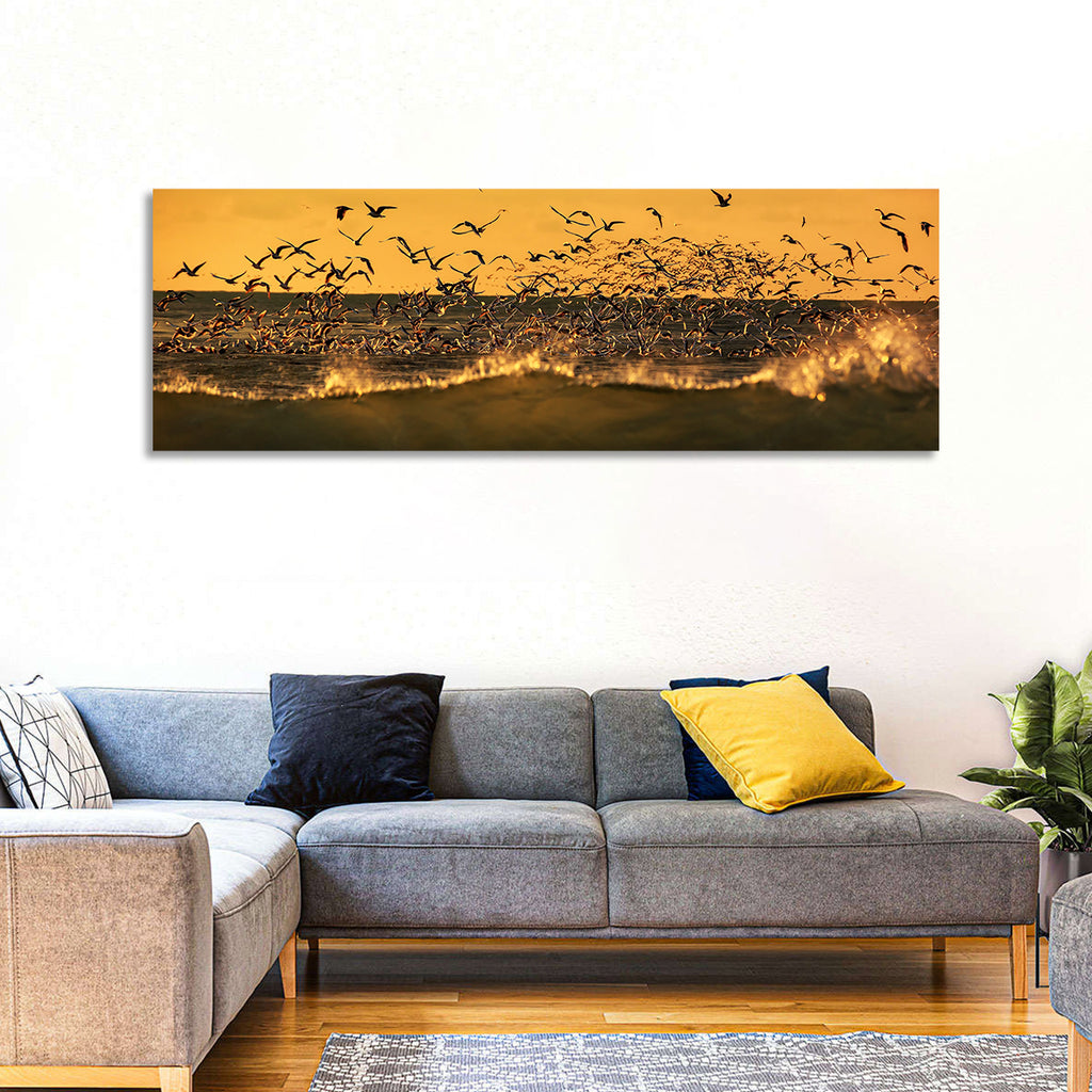 Seagull Flock at Golden Hour Wall Art