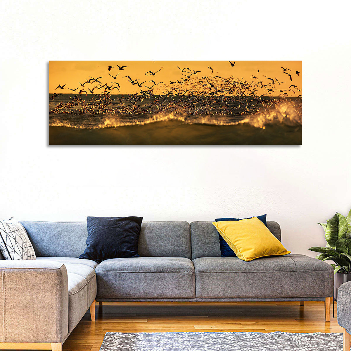 Seagull Flock at Golden Hour Wall Art