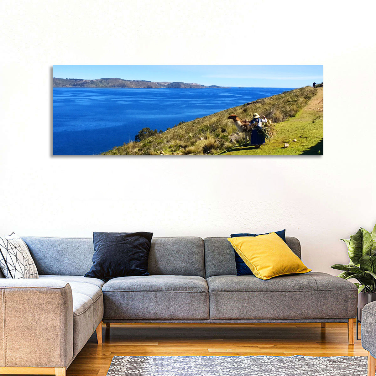 Moon Island Hillside, Lake Titicaca Wall Art in a room, panoramic