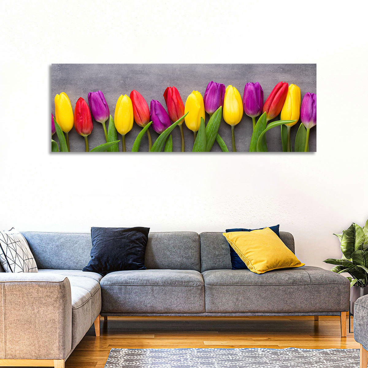 Row of Multicolored Tulips Wall Art