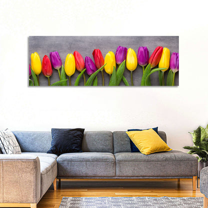 Row of Multicolored Tulips Wall Art