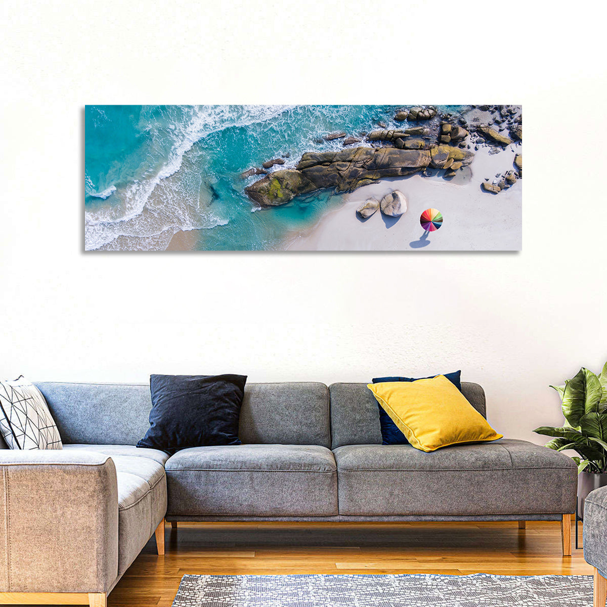 Aerial Beach with Rainbow Umbrella Wall Art