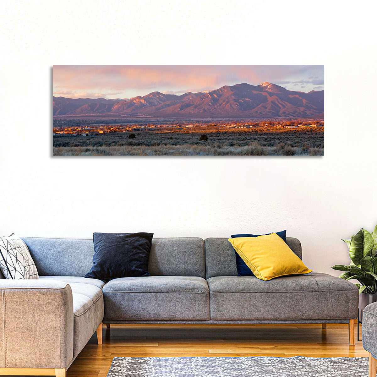 Taos Valley Sunset Wall Art in a room, panoramic