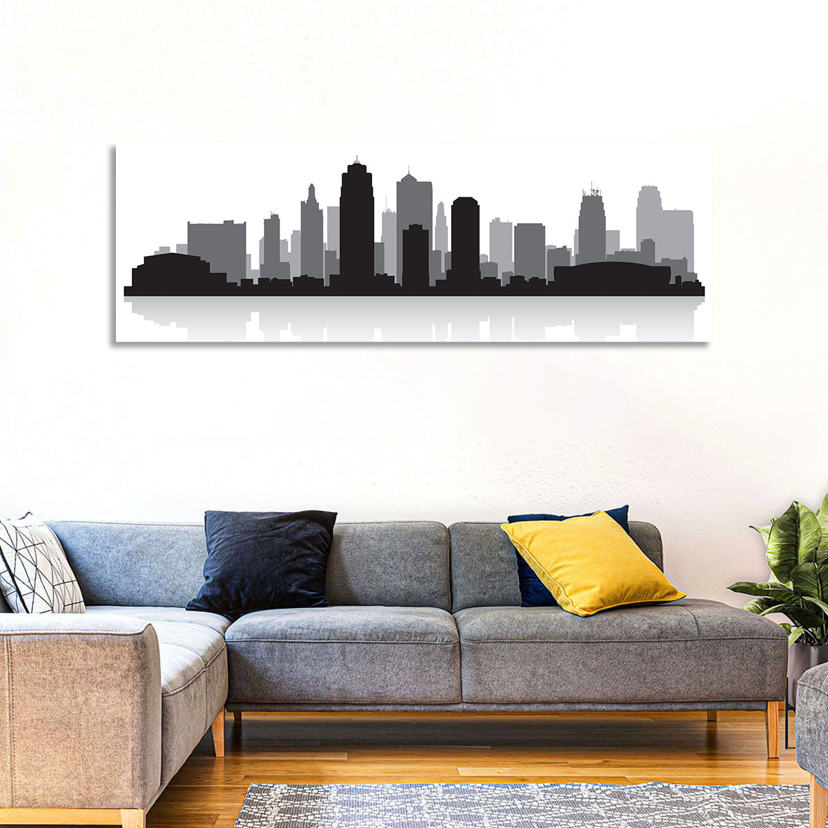 Kansas City Skyline Wall Art in a room, panoramic