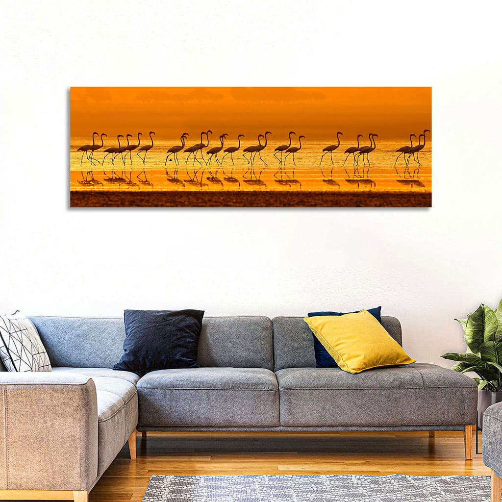 Flamingo Line at Golden Hour Wall Art