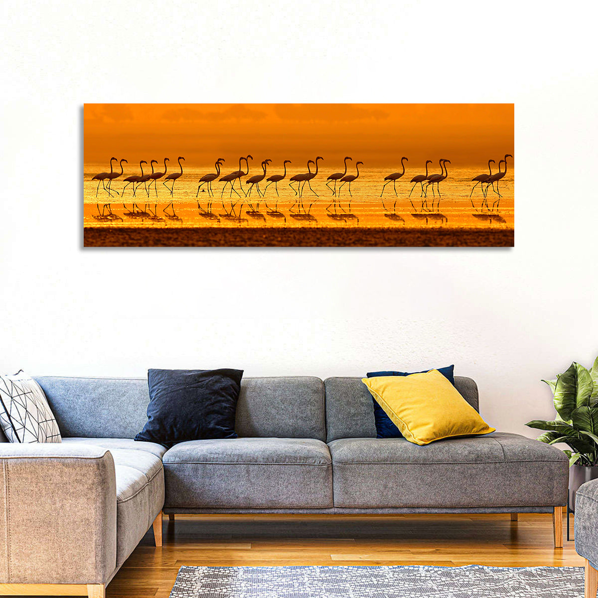 Flamingo Line at Golden Hour Wall Art