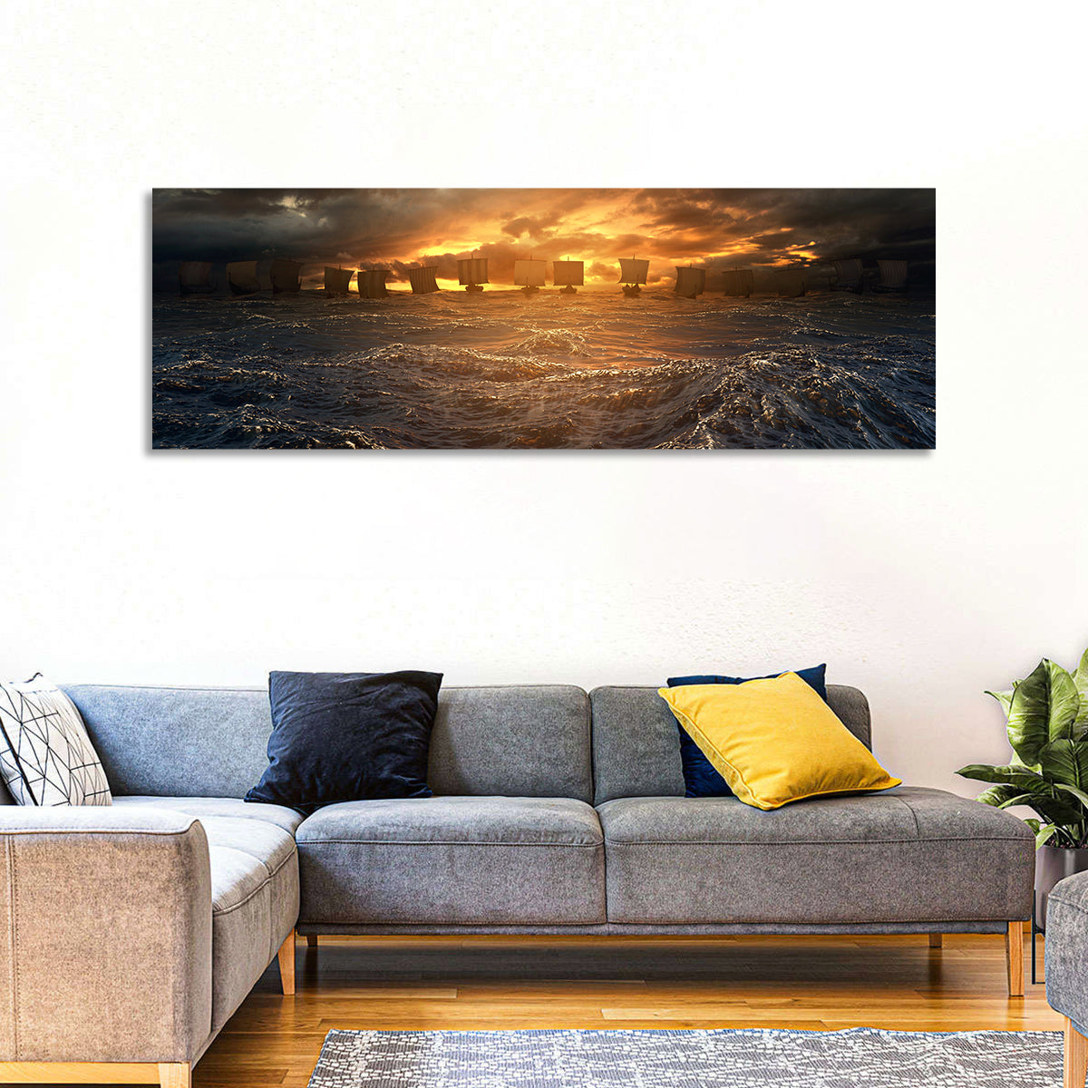 Viking Longships at Sunset Wall Art