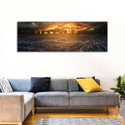 Viking Longships at Sunset Wall Art