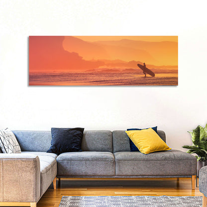Surfer Silhouette at Golden Sunset Wall Art