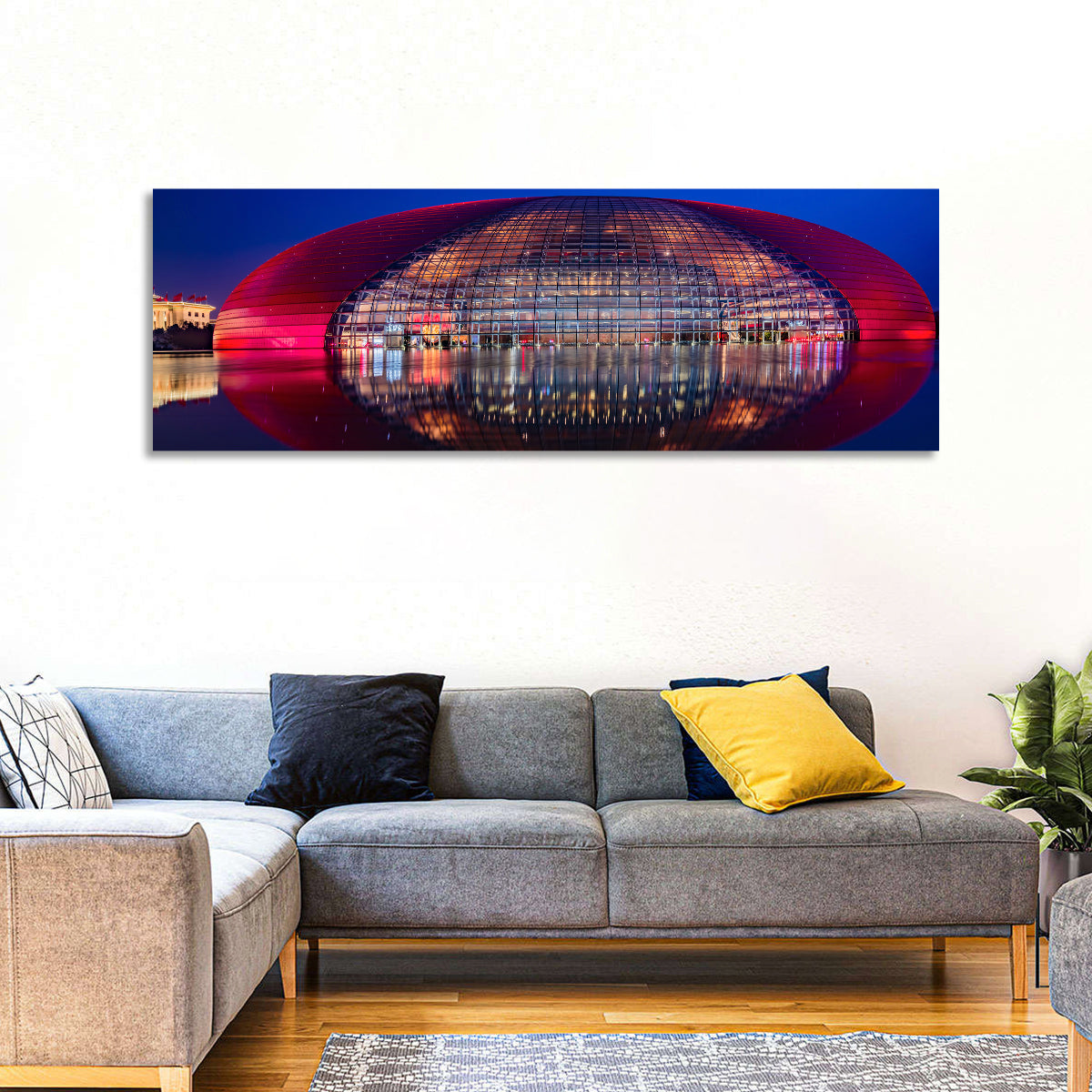 Ncpa Beijing Night Reflection Wall Art in a room, panoramic