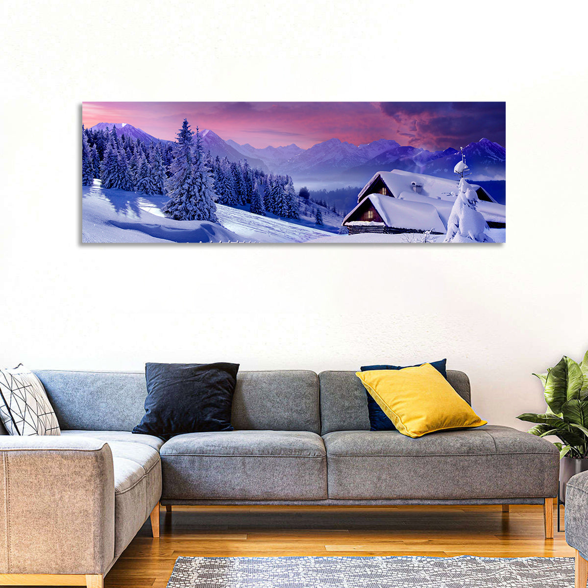 Snowy Mountain Cabin Wall Art