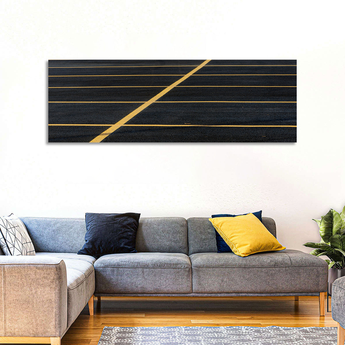 Parking Lot Lines Wall Art in a room, panoramic