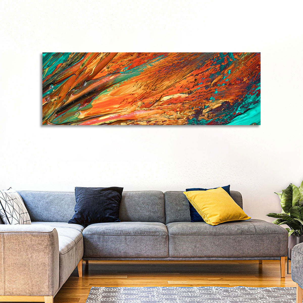 Flowing River Abstract in Orange and Teal Wall Art
