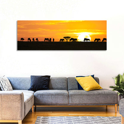 Wildebeest Silhouettes at Sunset Wall Art