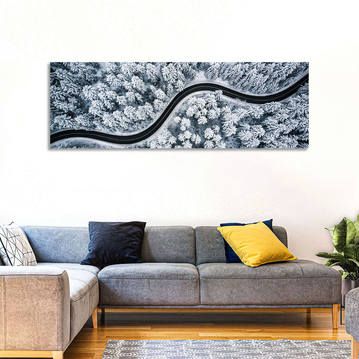 S-curve Winter Forest Road Wall Art