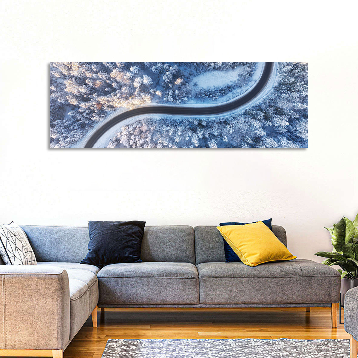 Winding Snow-covered Forest Road Wall Art