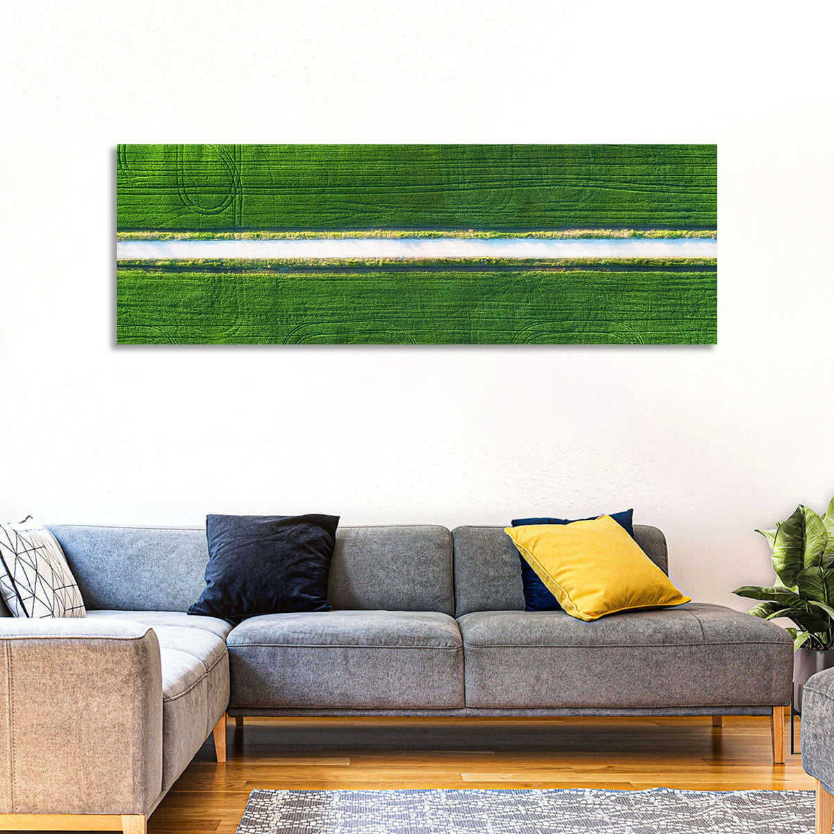 Aerial Irrigation Canal View Wall Art in a room, panoramic