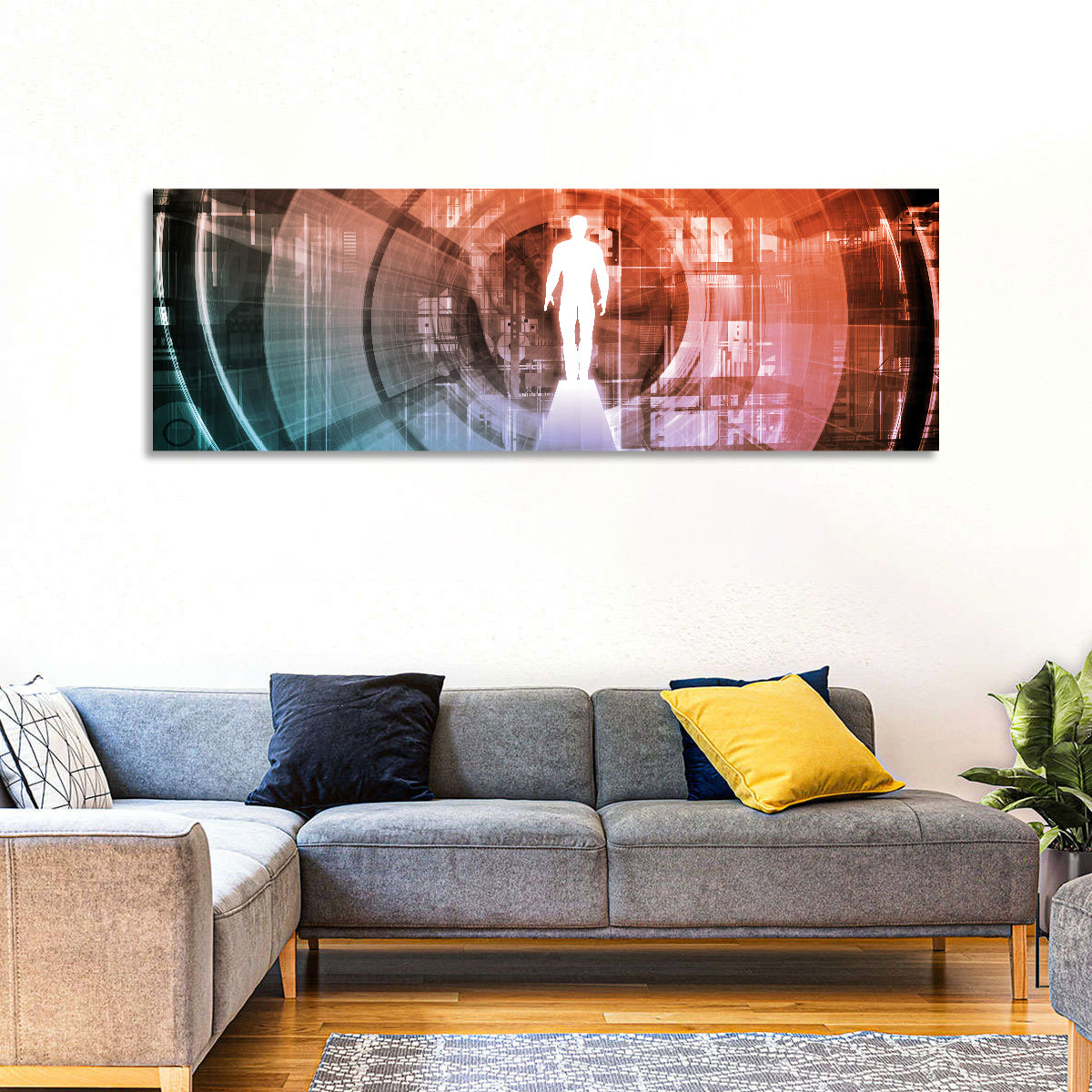 Future Technology Gateway Wall Art in a room, panoramic