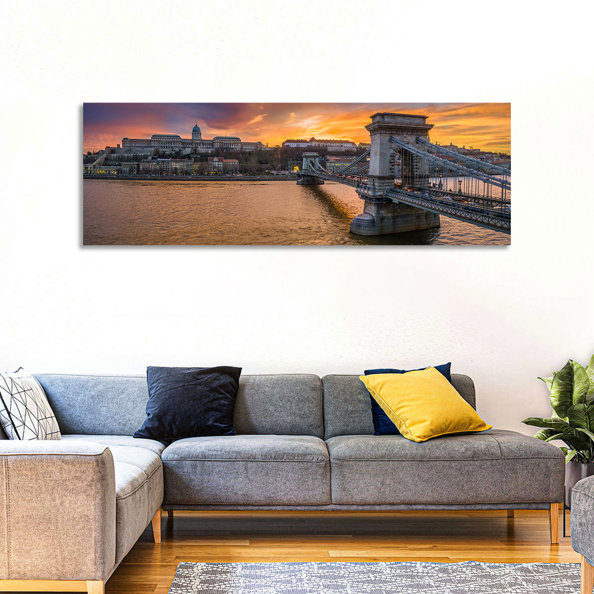 Budapest Chain Bridge at Golden Dusk Wall Art