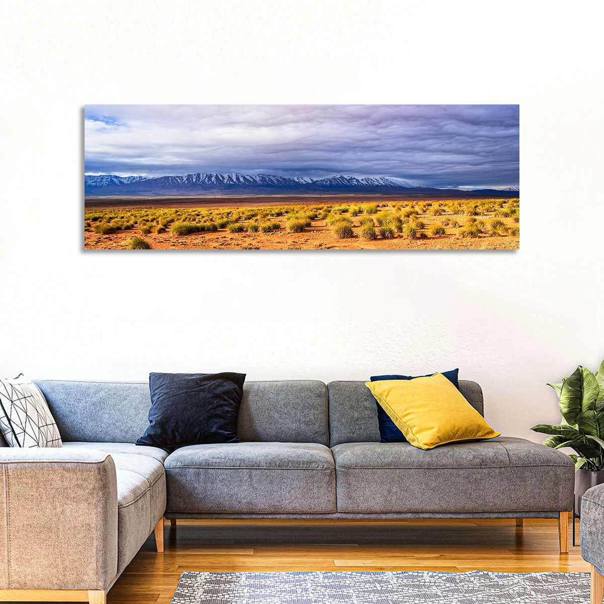 Morocco Stone Desert Wall Art in a room, panoramic