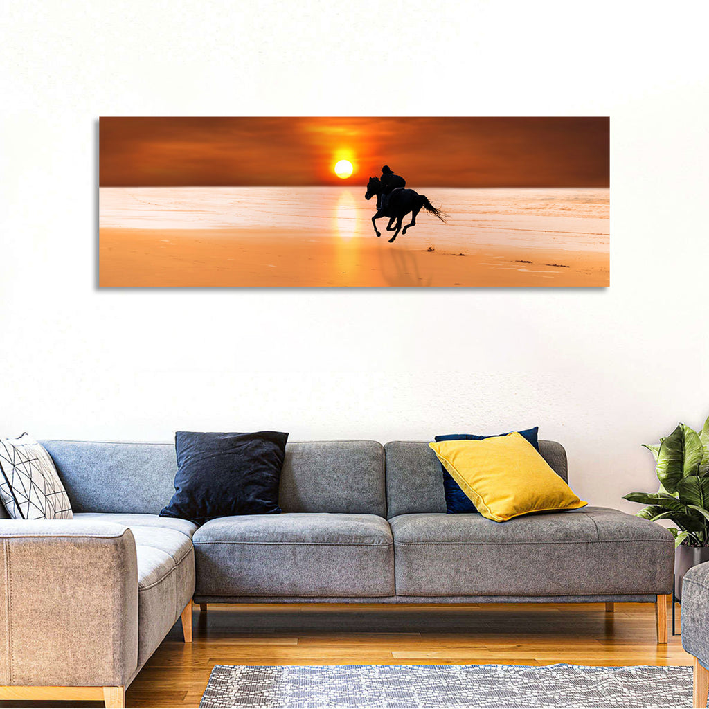 Horse and Rider at Sunset Wall Art