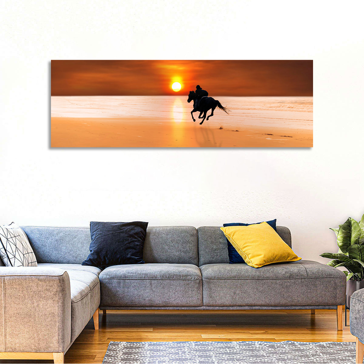 Horse and Rider at Sunset Wall Art