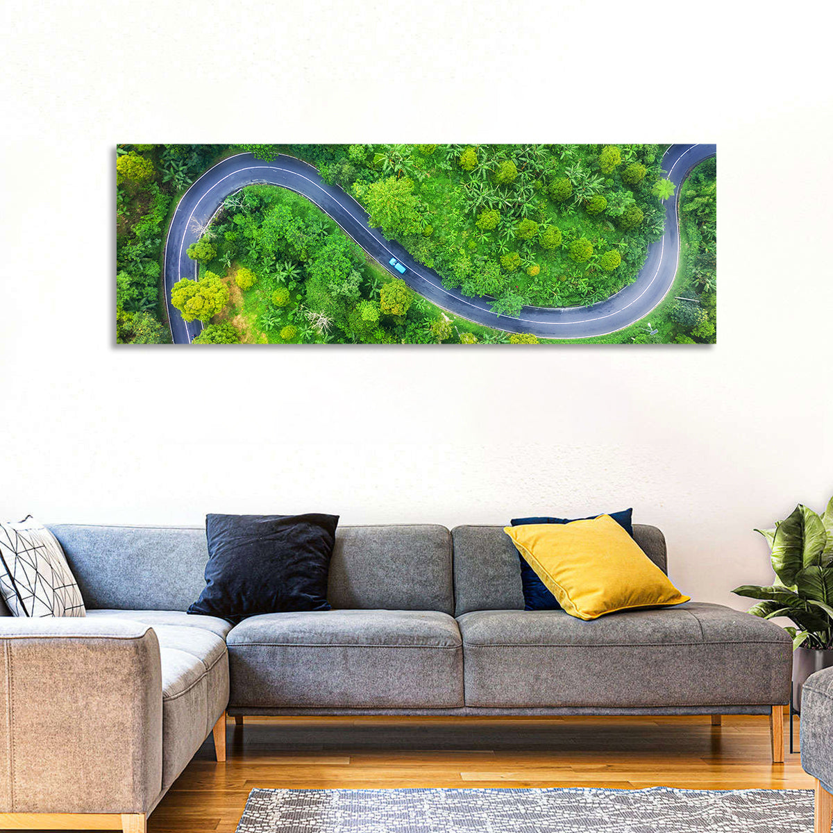 Blue Car on Summer Forest Road Wall Art