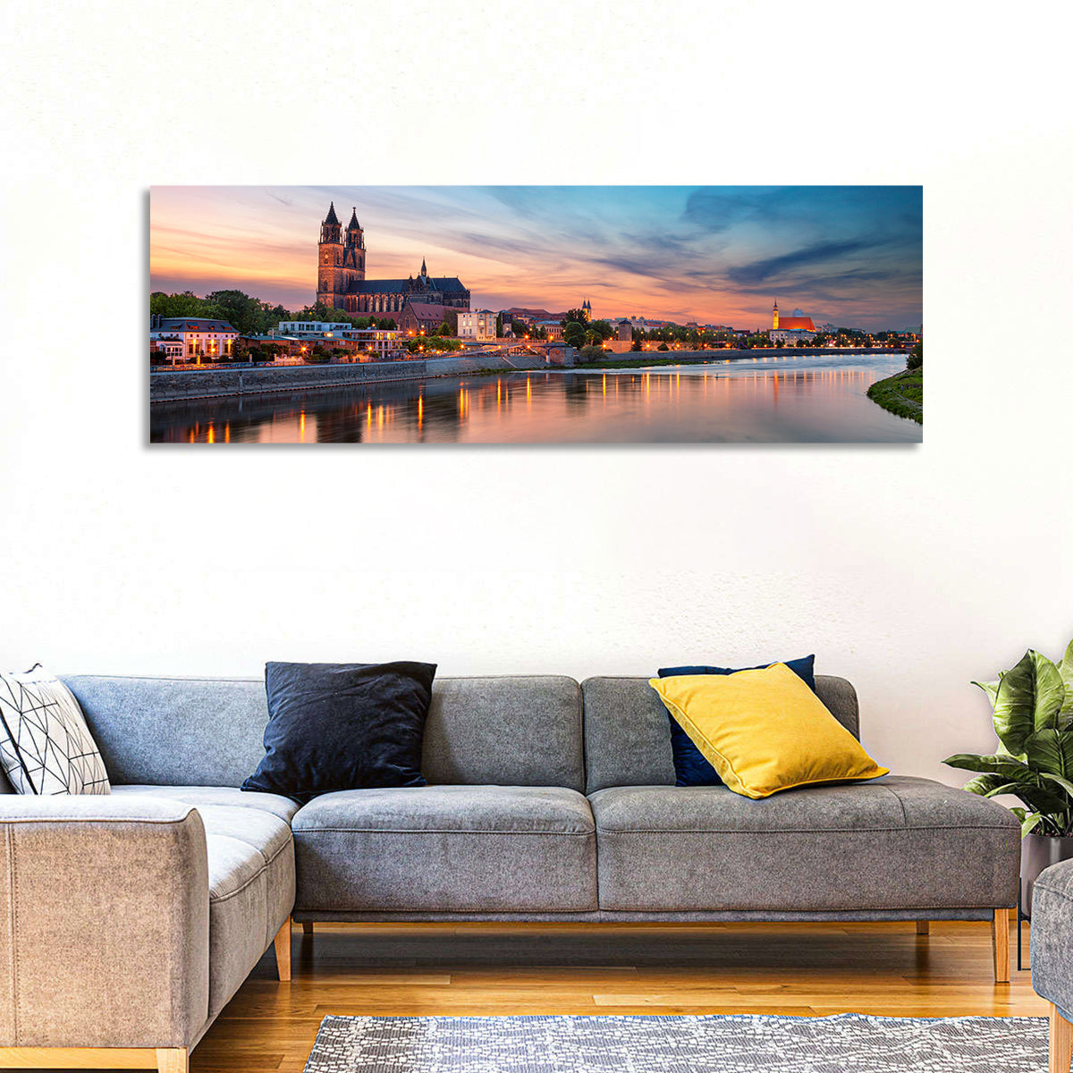 Magdeburg Cathedral at Dusk Wall Art in a room, panoramic