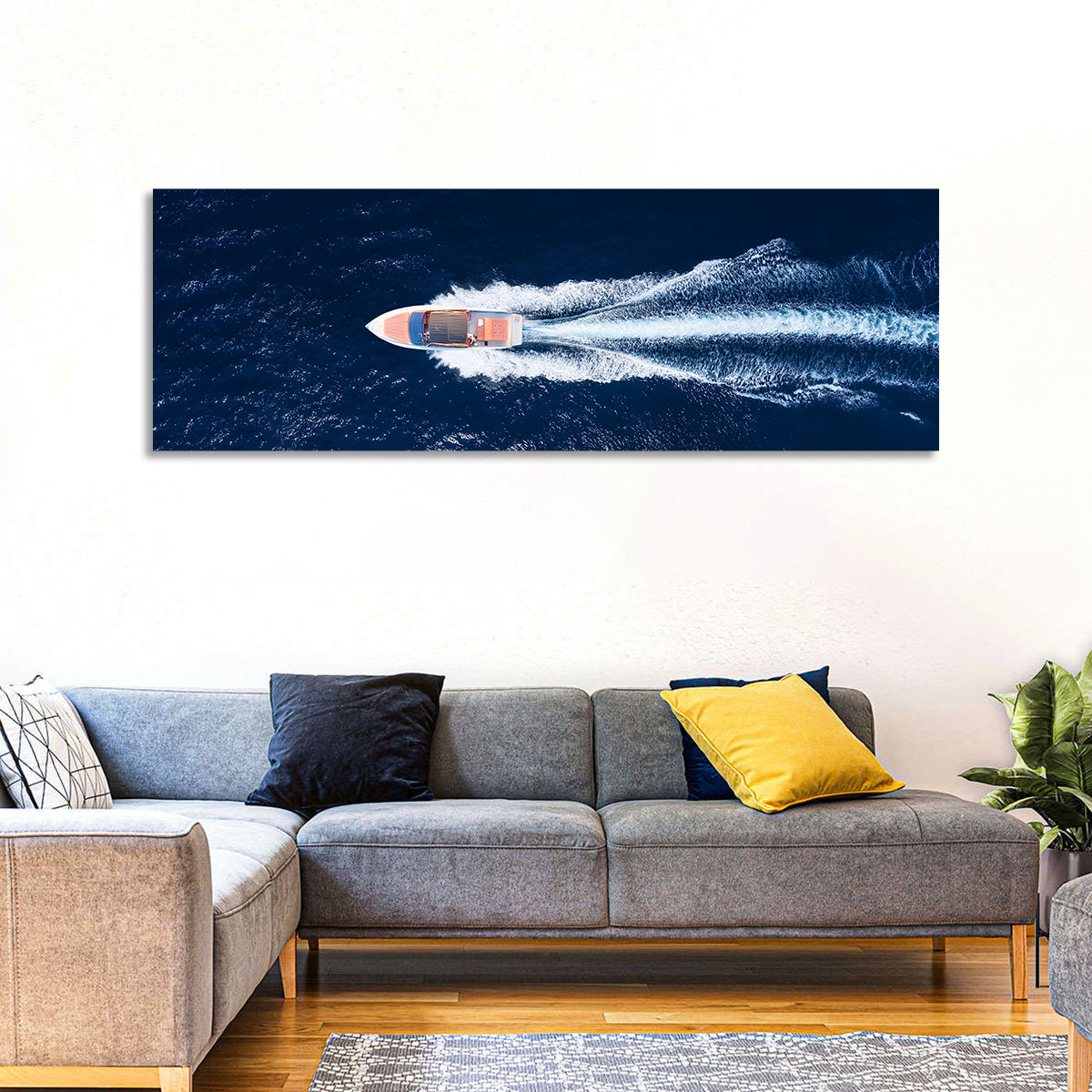 Sleek Speedboat Over Navy Sea Wall Art