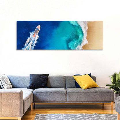 Speed Boat Over Turquoise Beach Wall Art