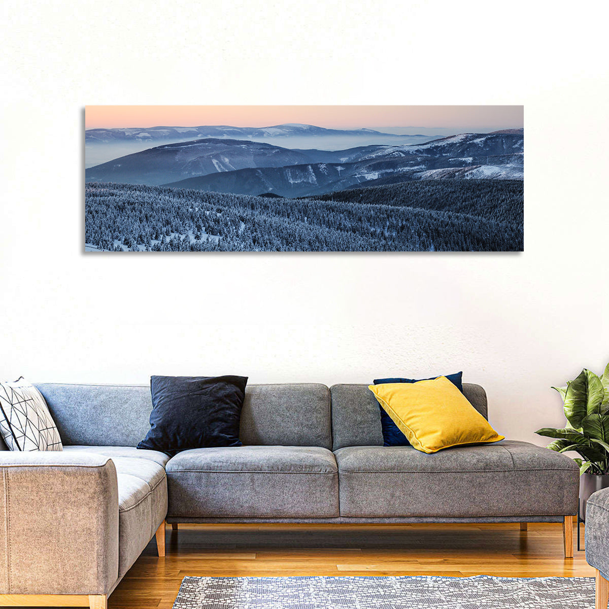 Jeseníky Winter Mist Wall Art in a room, panoramic