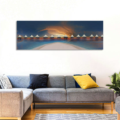 Overwater Bungalows at Golden Dusk Wall Art