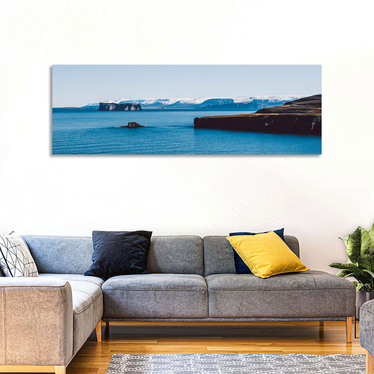 Calm Blue Lake with Coastal Cliffs Wall Art