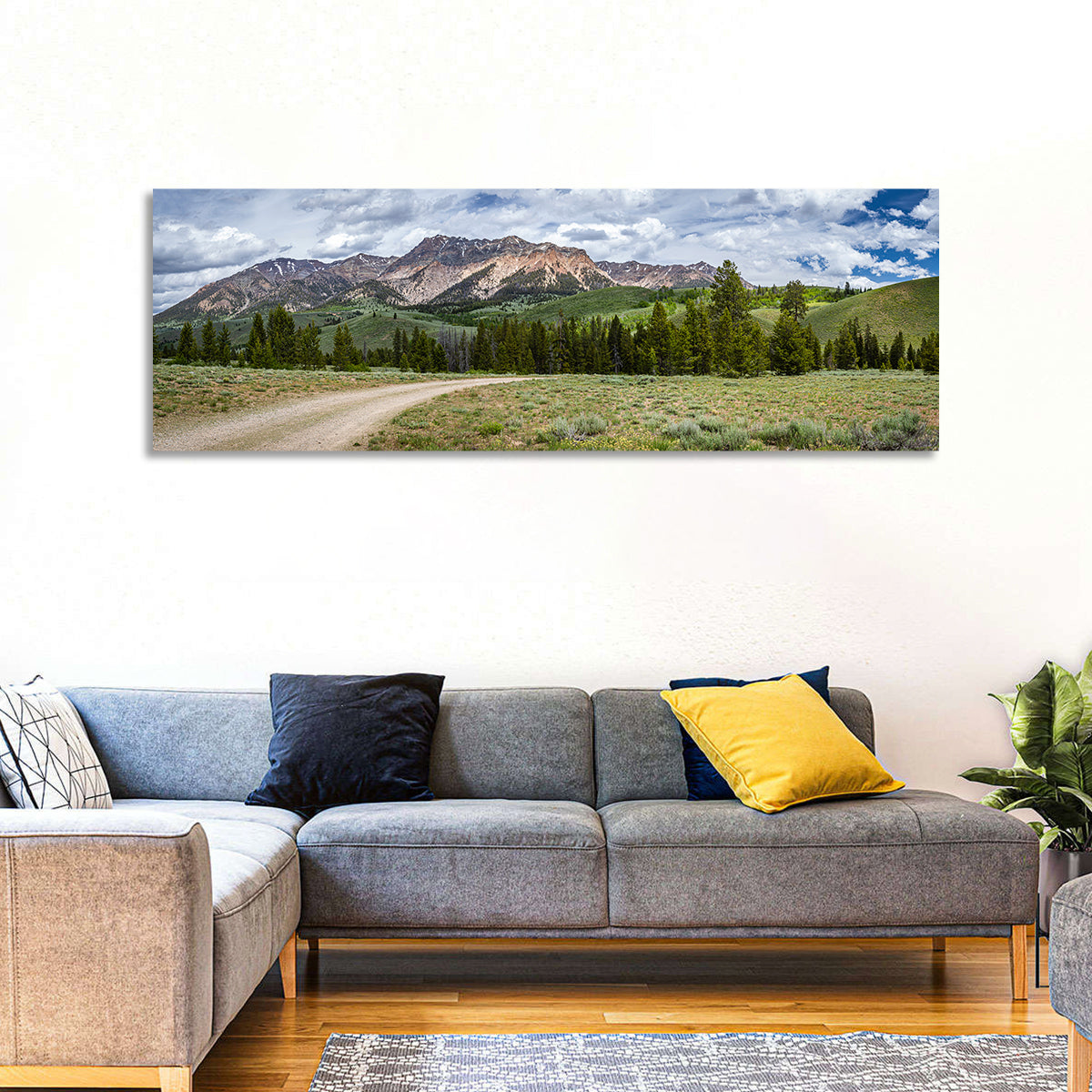 Boulder Peak Idaho View Wall Art in a room, panoramic