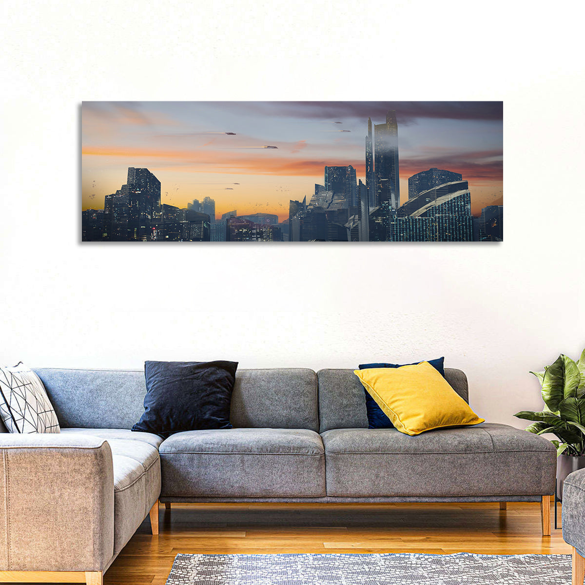 Futuristic City Skyline at Dusk Wall Art