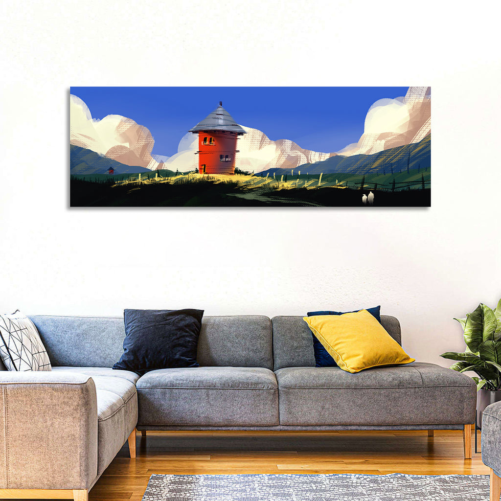 Red Tower in Meadow Wall Art
