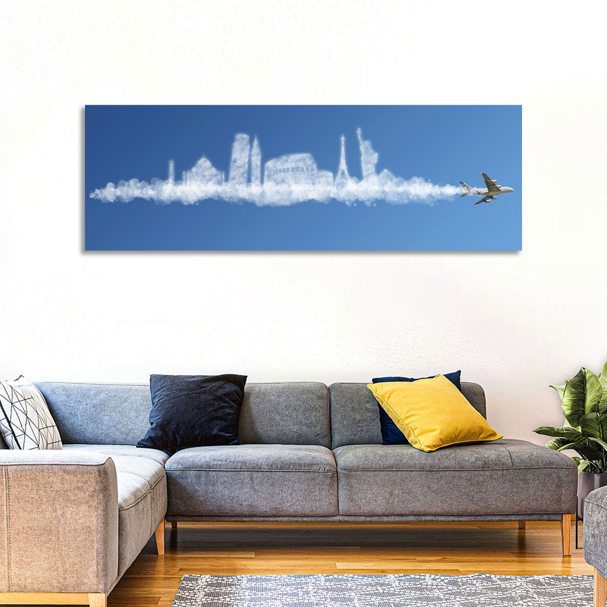 World Tour Cloud Skyline Wall Art in a room, panoramic