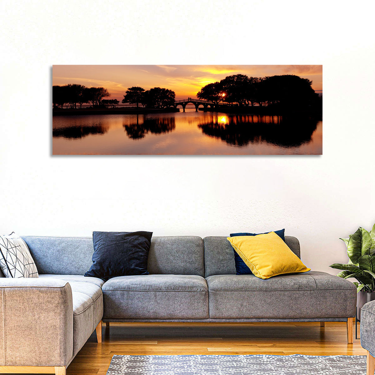 Tranquility Bridge at Sunset Wall Art