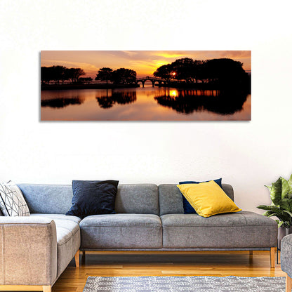 Tranquility Bridge at Sunset Wall Art