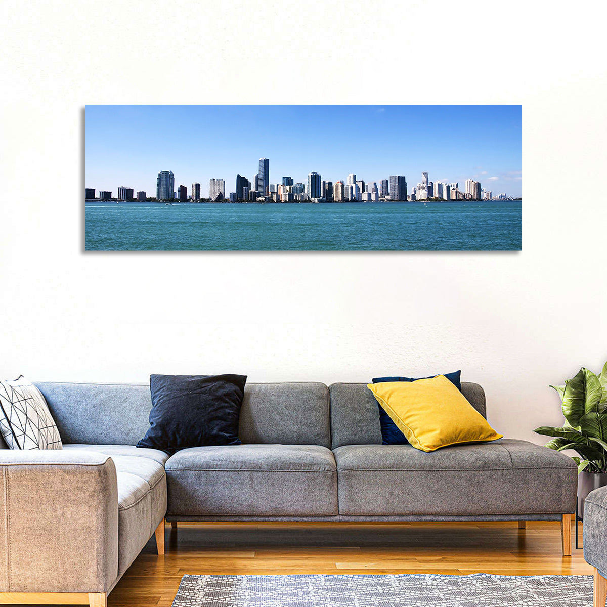 Miami Skyline Over Calm Blue Water Wall Art