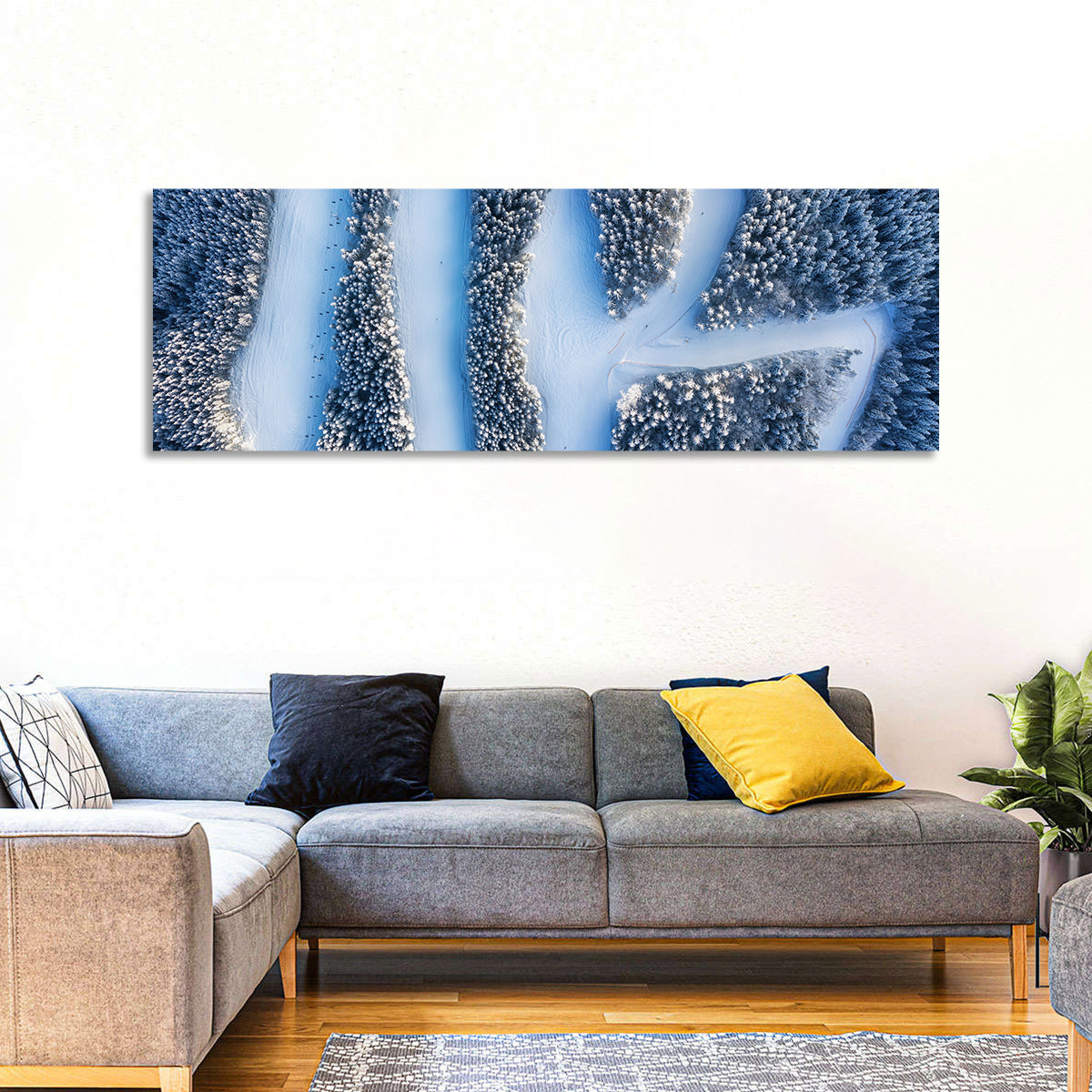 Ski Resort Pathways Wall Art in a room, panoramic