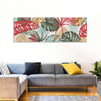 Red and Green Tropical Leaves Pattern Wall Art