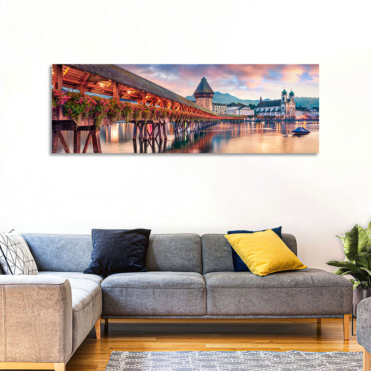 Chapel Bridge, Lucerne Wall Art in a room, panoramic