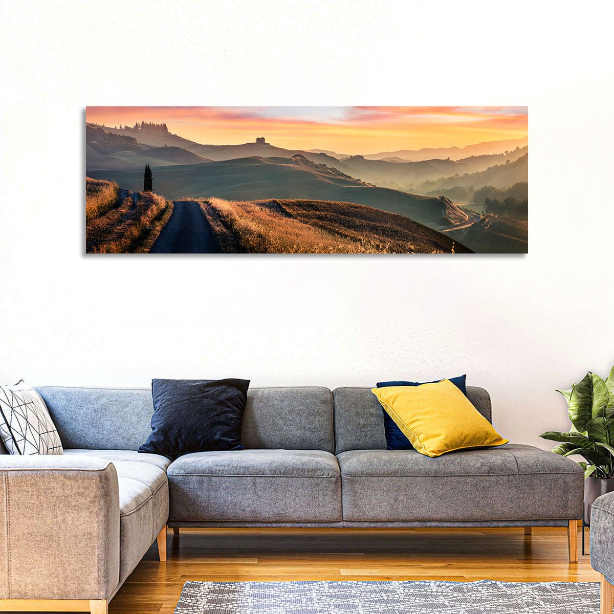 Country Road in Tuscany Wall Art in a room, panoramic