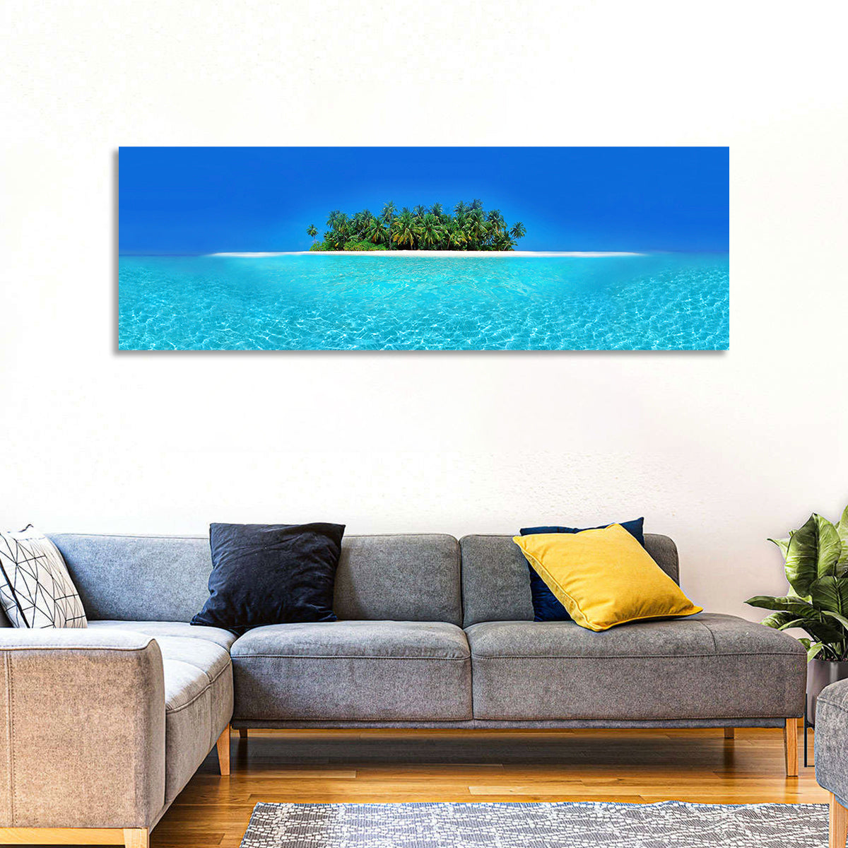 Turquoise Atoll Sandbar with Palm Trees Wall Art