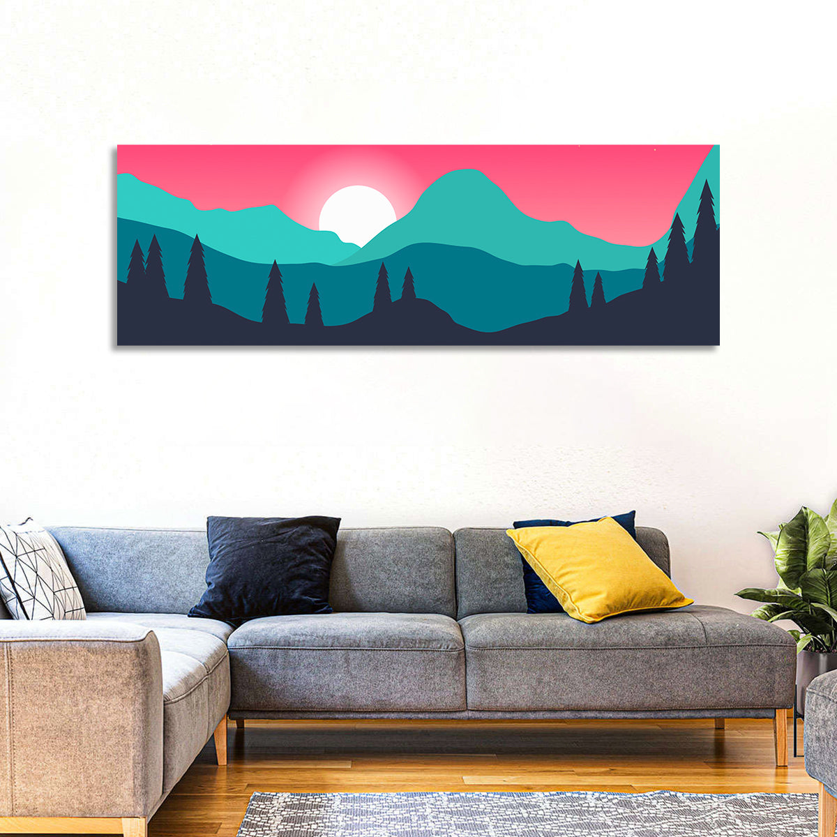 Turquoise and Pink Mountain Sunset Wall Art