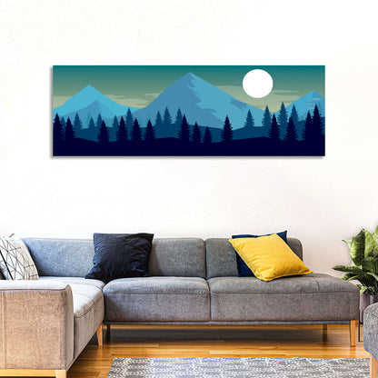 Moonlit Snowy Mountain Forest Wall Art