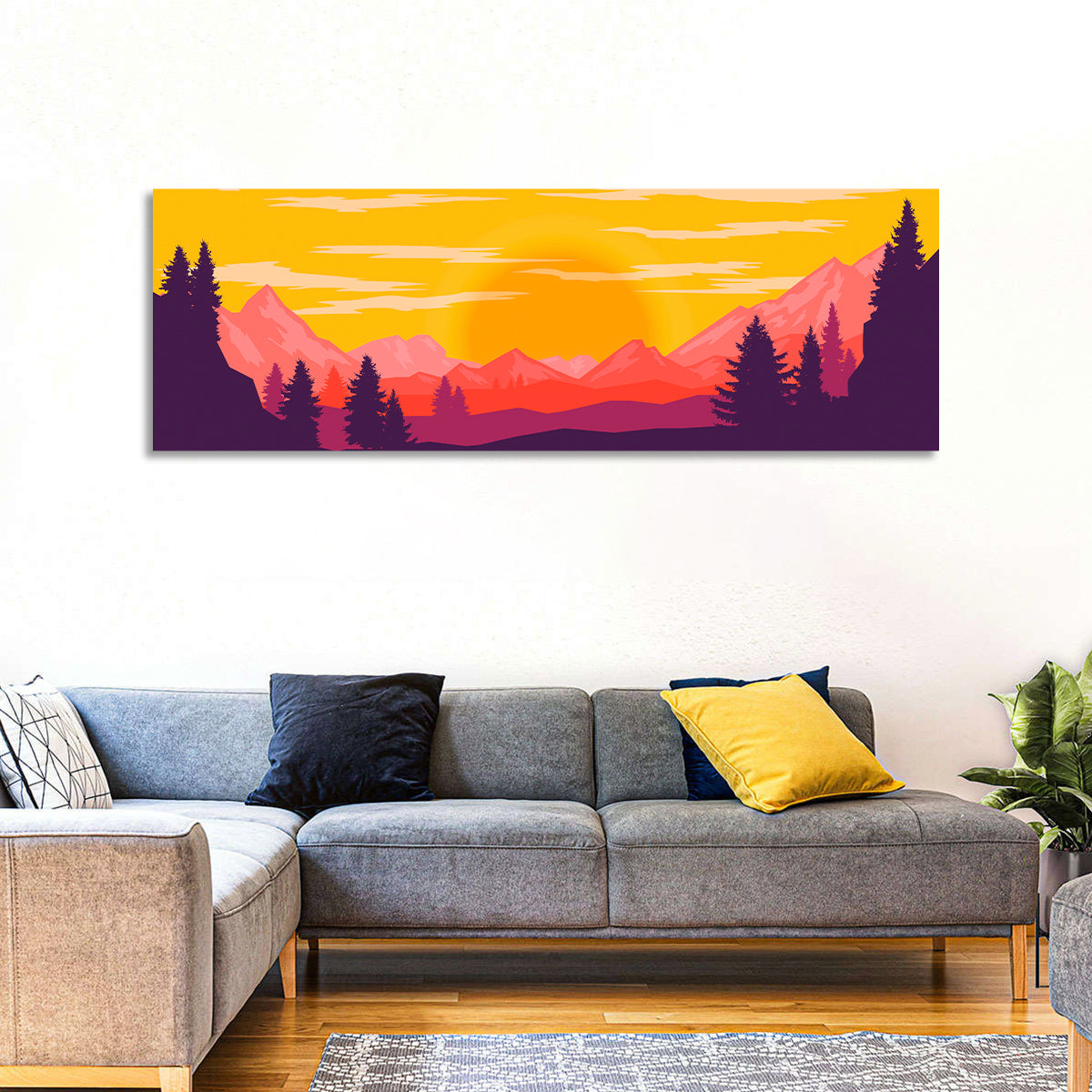 Crimson Peaks at Sunset Wall Art in a room, panoramic