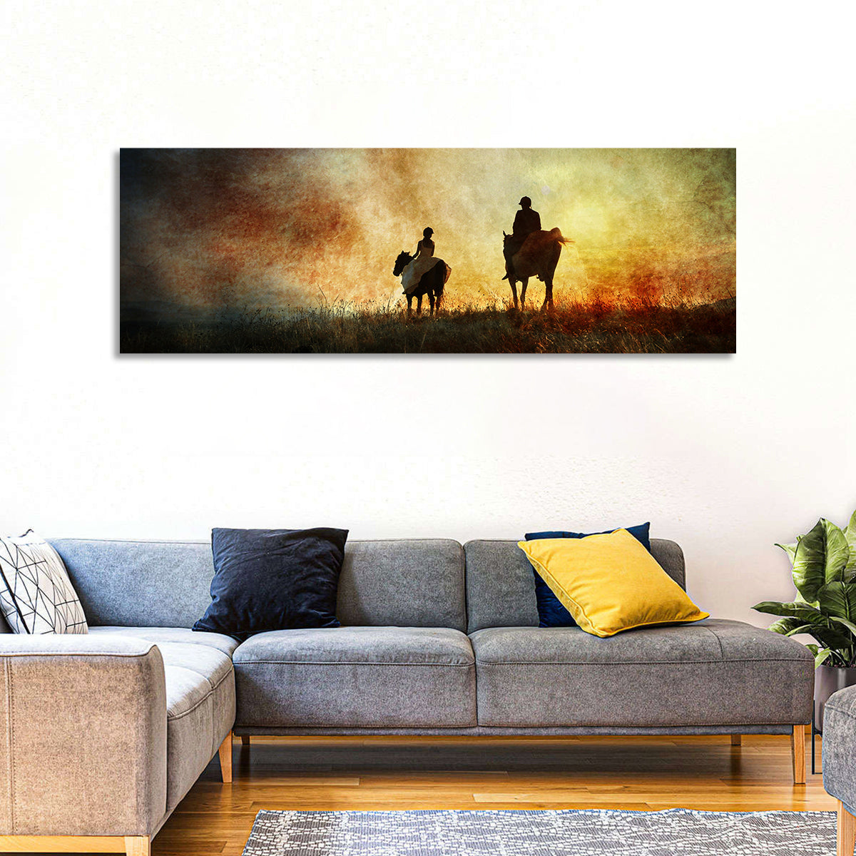 Silhouetted Horse Riders at Sunset Wall Art